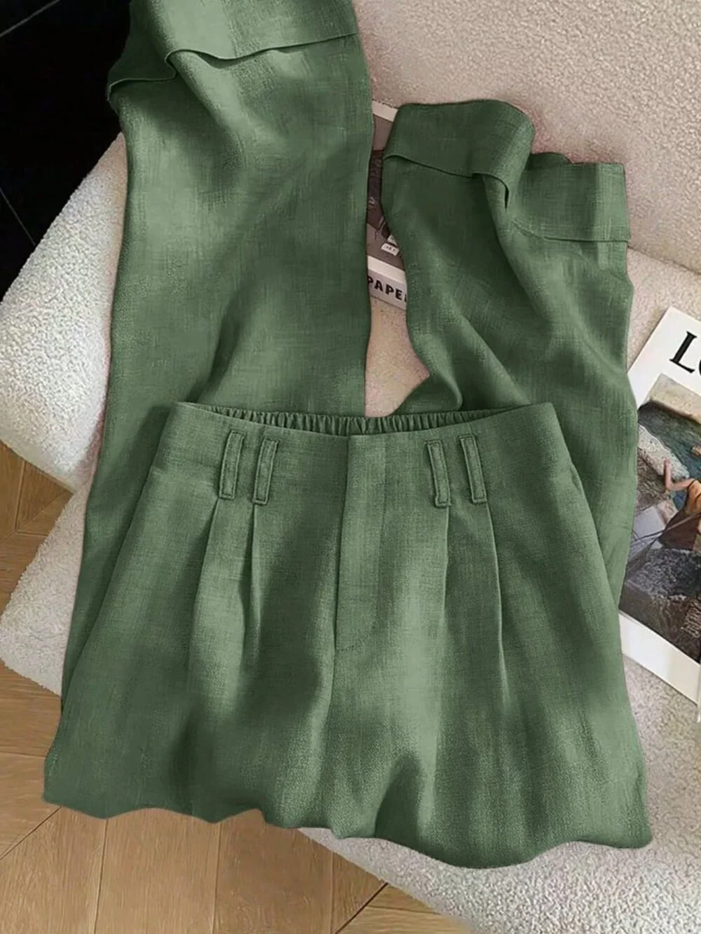 Green Casual Women's Loose Wide Leg Pants